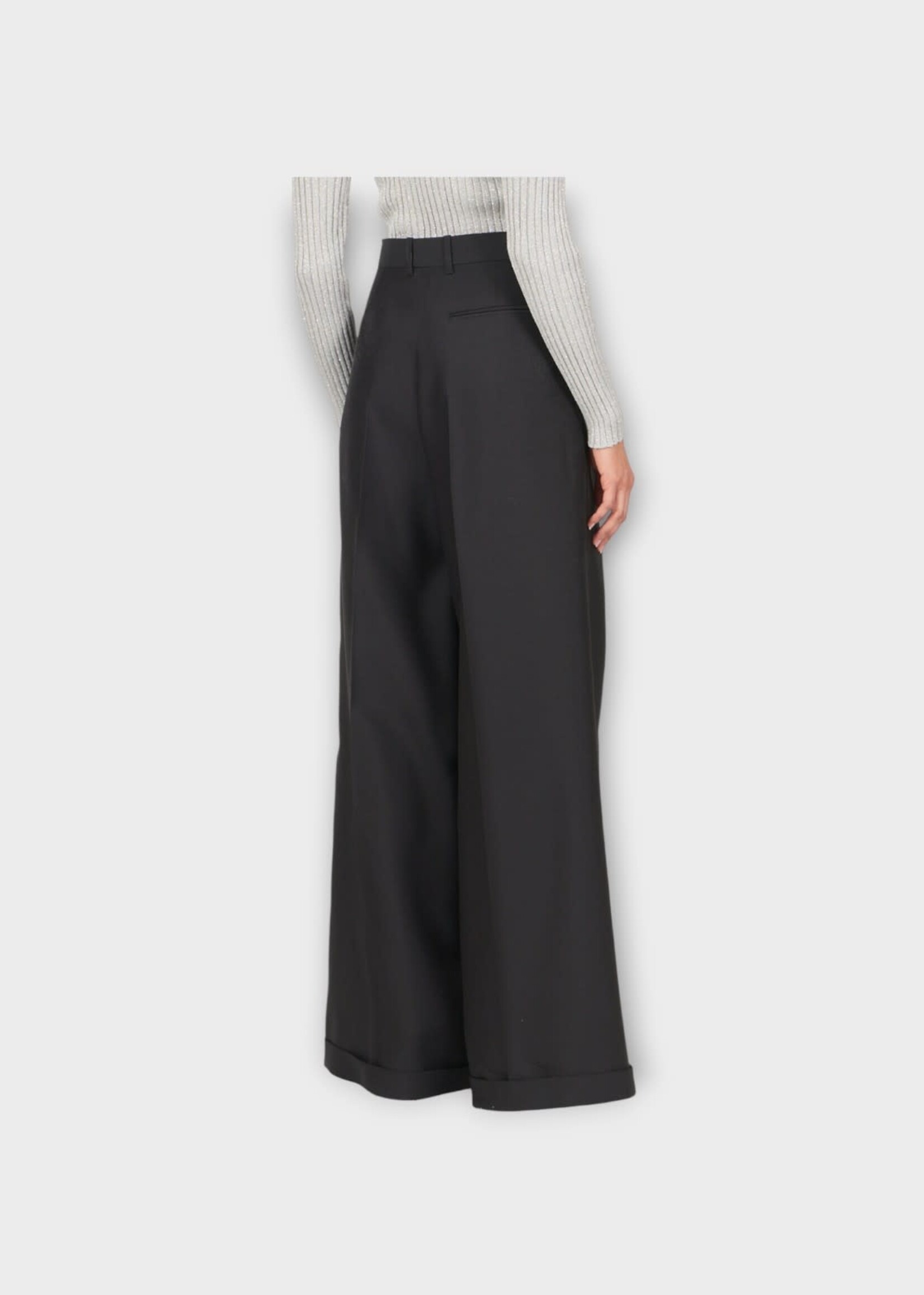 Loewe Loewe Trousers, Black, Wool & Silk High Waist Wide Leg Pants In Black