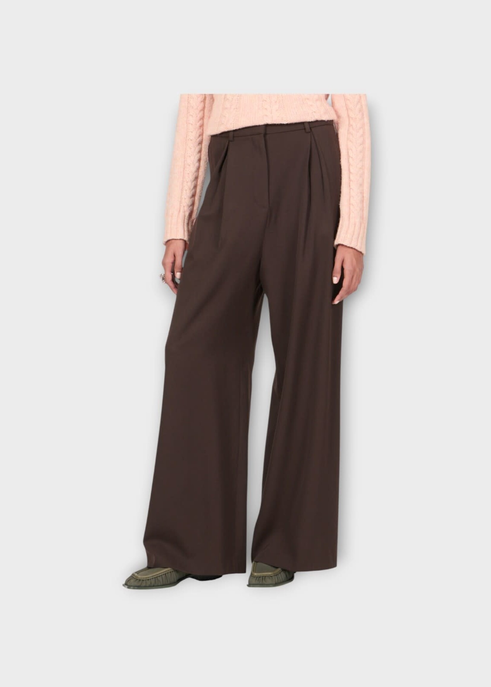 Loewe Loewe Trousers, Brown, Wool Mid Waist Straight Leg Pants In Brown