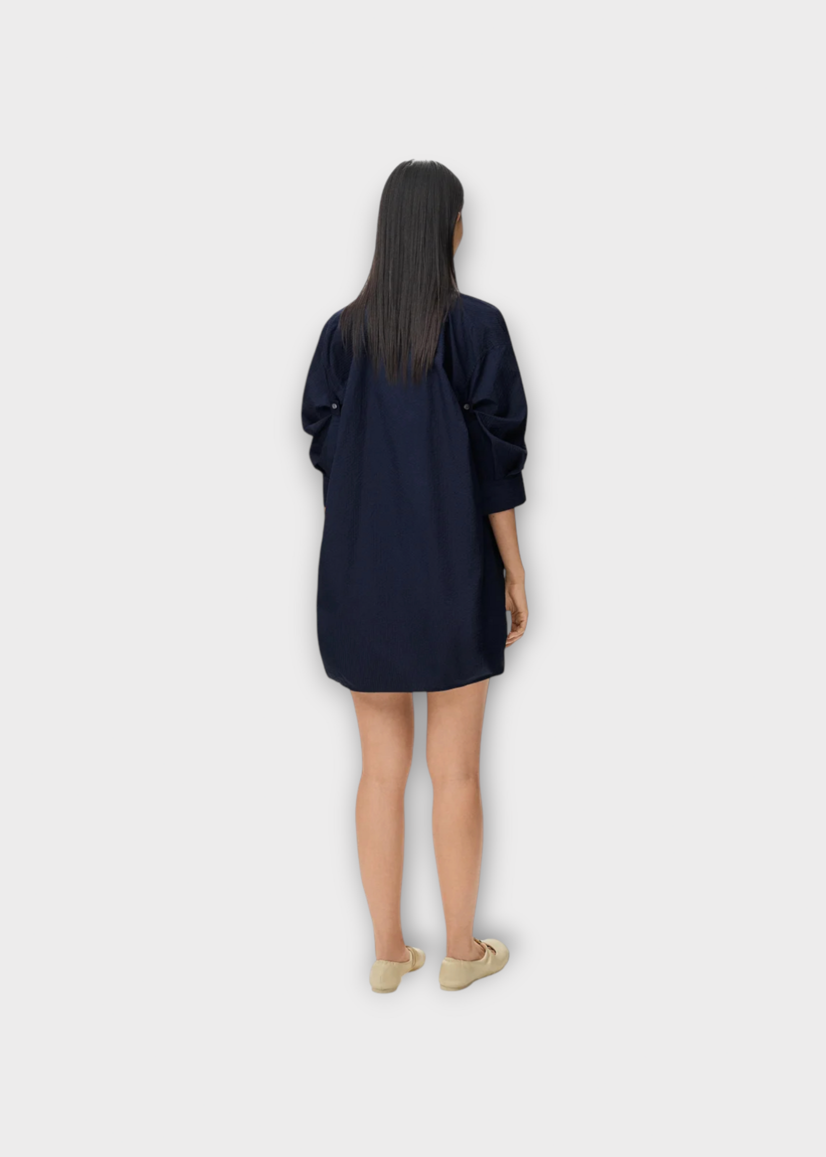 Loewe Loewe Dress, Navy, Cotton V-Neck Draped Mini Dress In Navy Blue