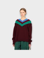 Loewe Loewe Knitwear, Multi, Wool Relaxed Fit V-Neck Sweater In Green Red & Multicolour
