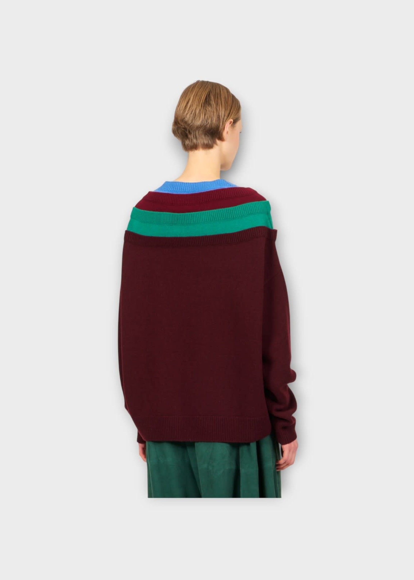 Loewe Loewe Knitwear, Multi, Wool Relaxed Fit V-Neck Sweater In Green Red & Multicolour