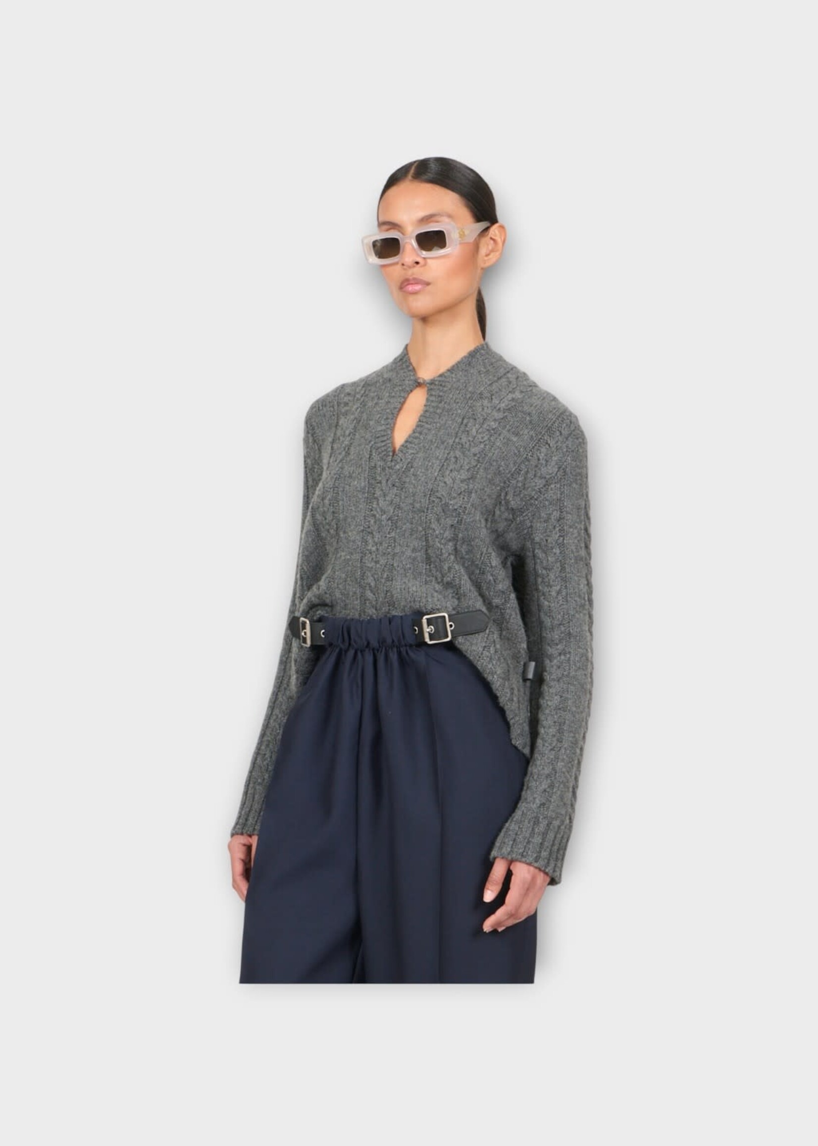 Loewe Loewe Knitwear, Grey, Wool V-Neck Sweater in Grey