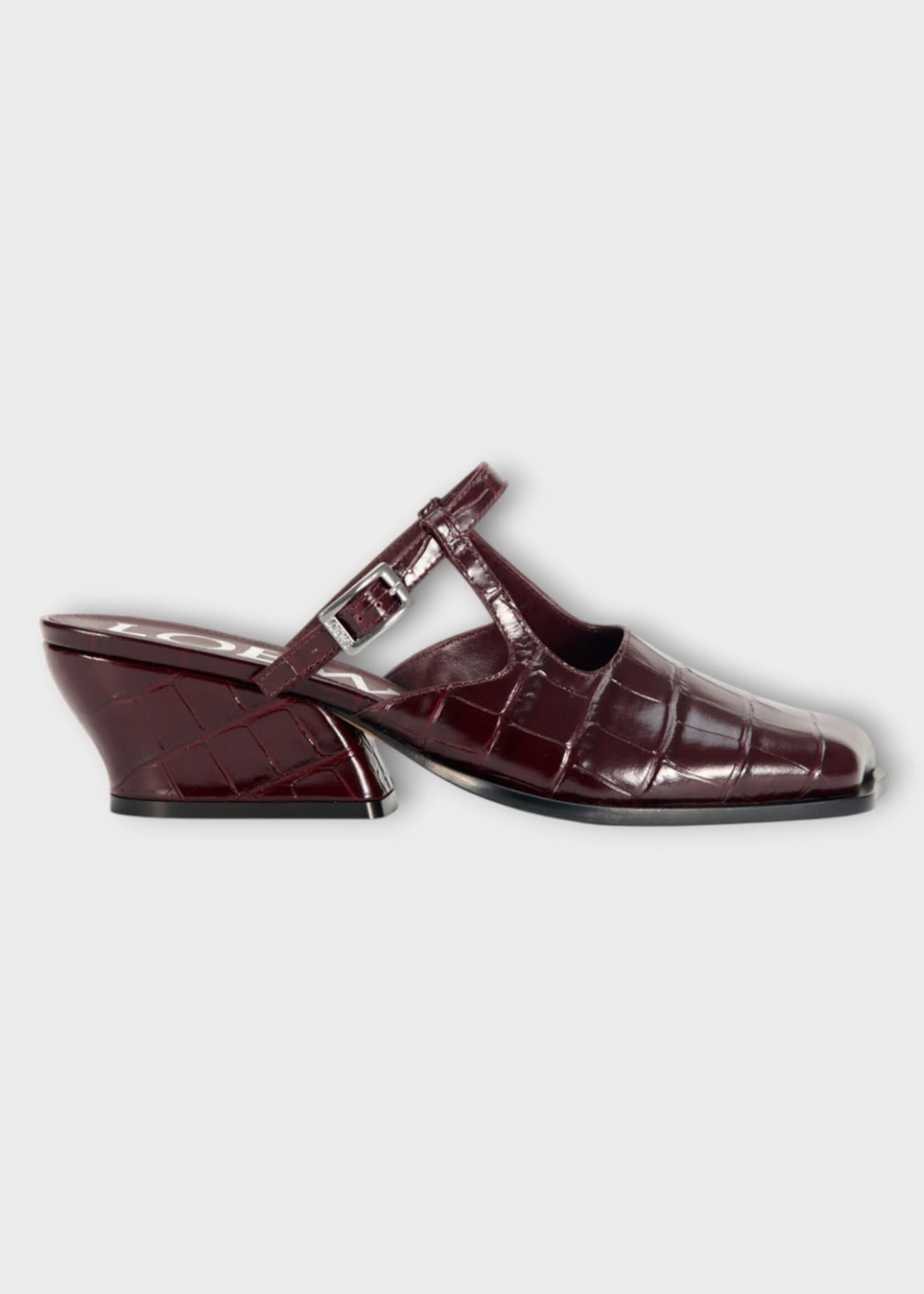 Loewe Loewe Heels, Red, Onda Mule 45 Crocodile Embossed Calfskin In Burgundy