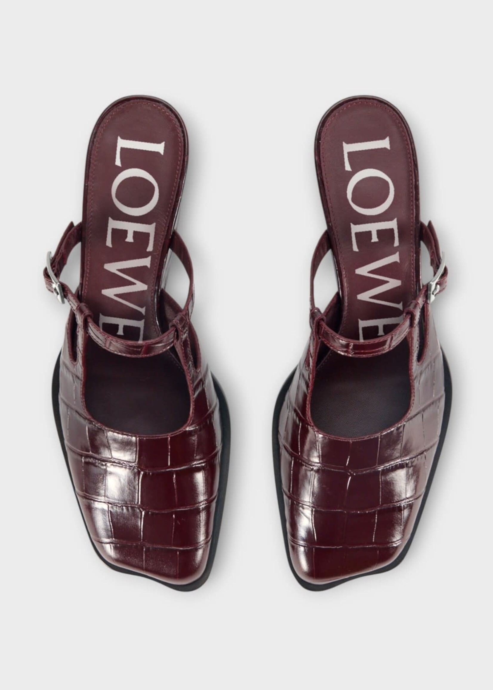 Loewe Loewe Heels, Red, Onda Mule 45 Crocodile Embossed Calfskin In Burgundy