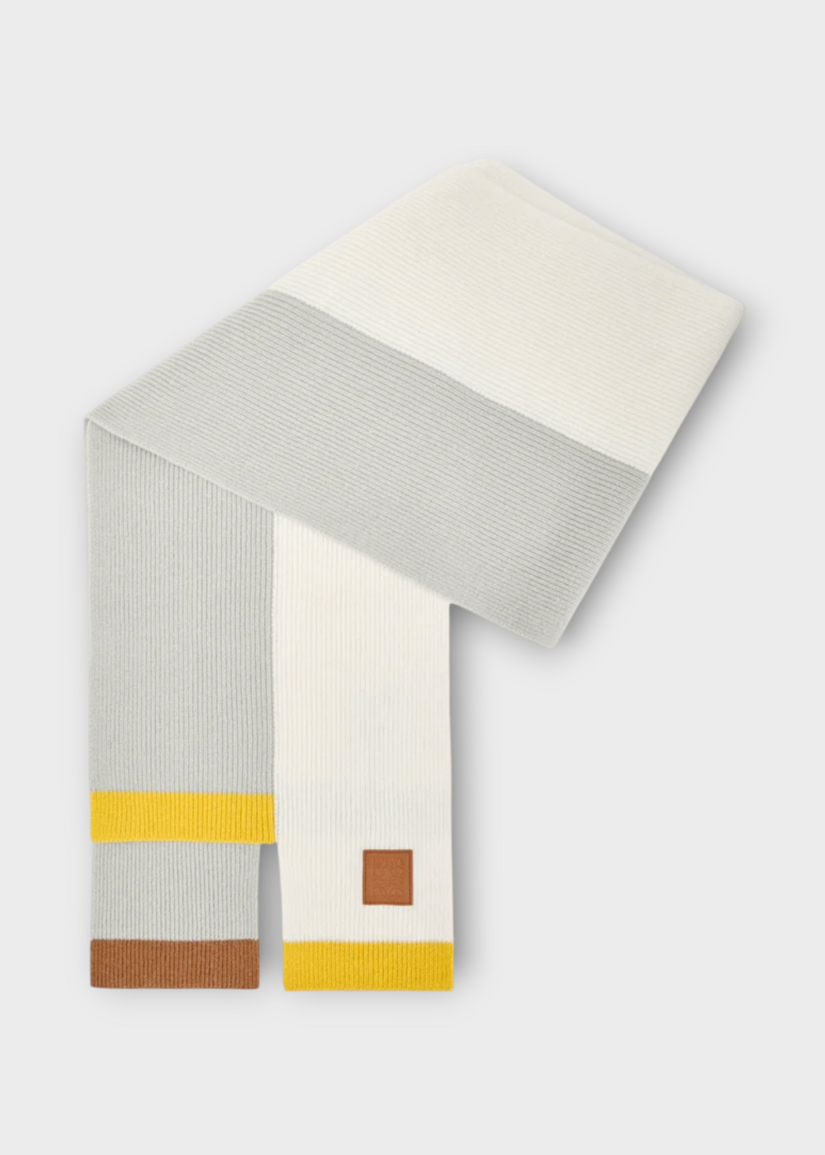 Loewe Loewe Scarf, Multi, Wool 30X182 Asymmetric Ribbed Scarf In Mustard & Bronze