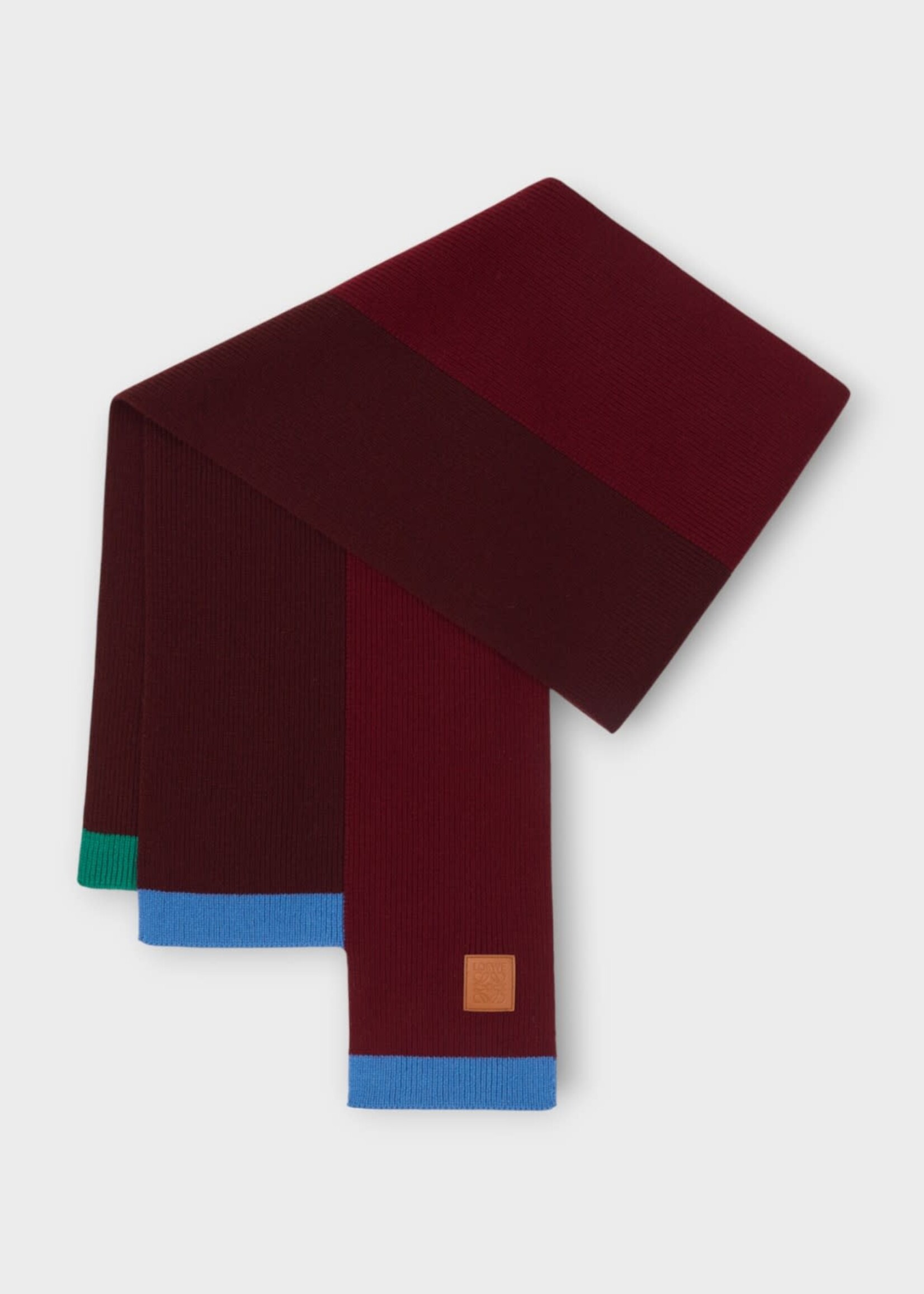 Loewe Loewe Scarf, Multi, Wool 30X182 Asymmetric Ribbed Scarf In Green Red & Multicolour