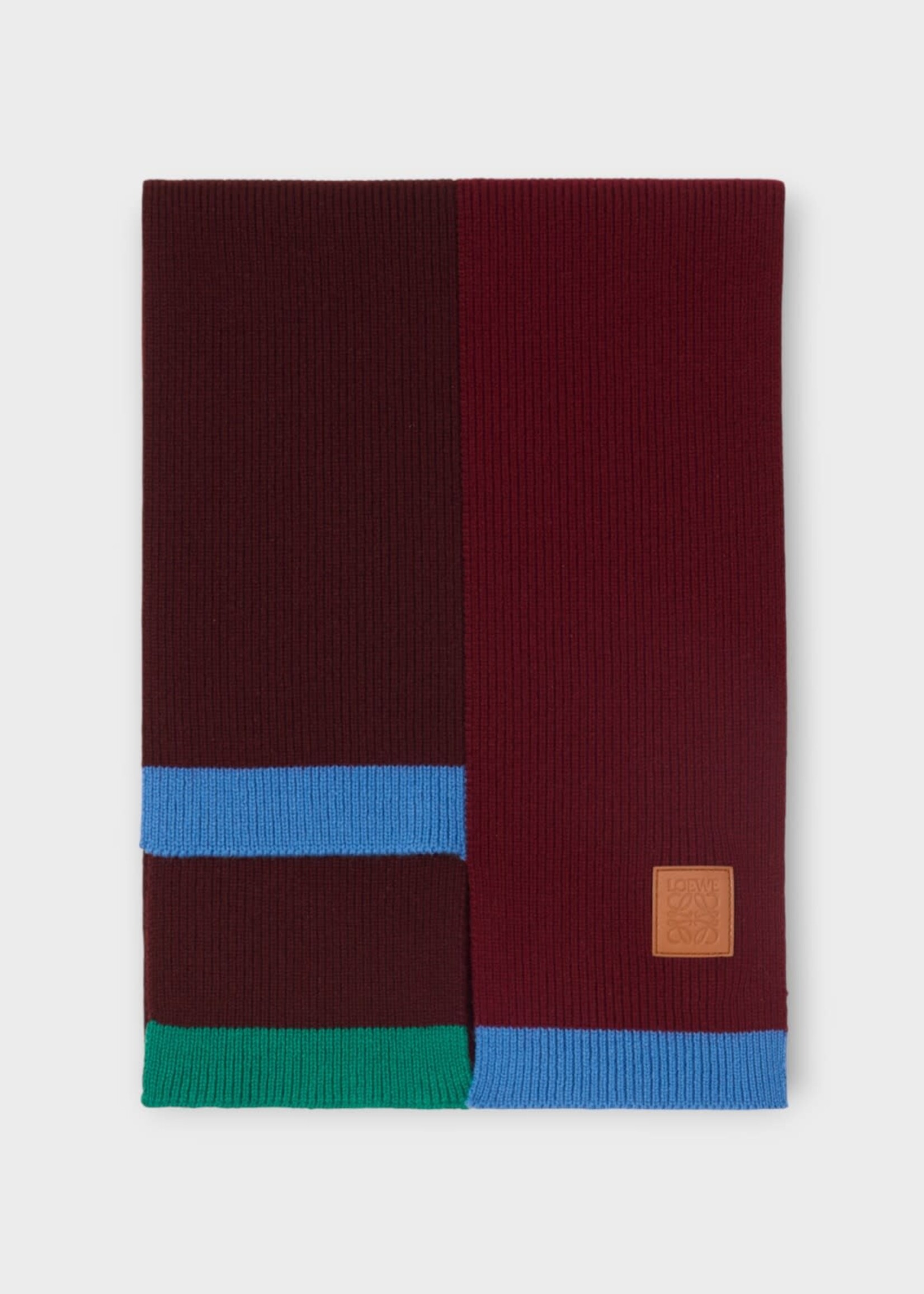 Loewe Loewe Scarf, Multi, Wool 30X182 Asymmetric Ribbed Scarf In Green Red & Multicolour