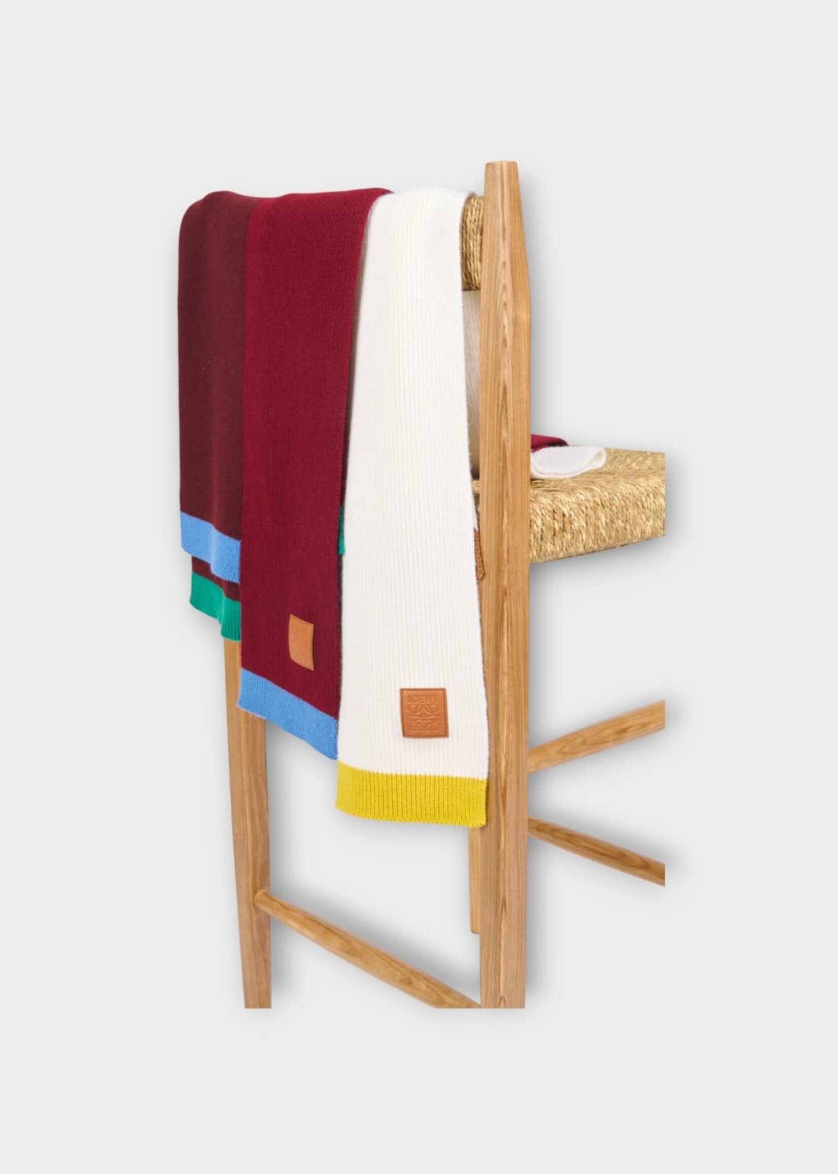 Loewe Loewe Scarf, Multi, Wool 30X182 Asymmetric Ribbed Scarf In Green Red & Multicolour