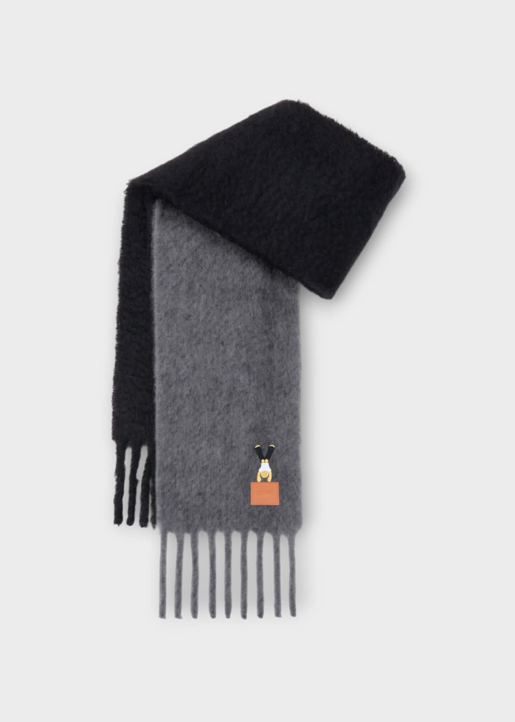 Loewe Loewe Scarf, Multi, Alpaca & Wool 23X180 Two-Tone Fringed Scarf In Dark Grey & Black