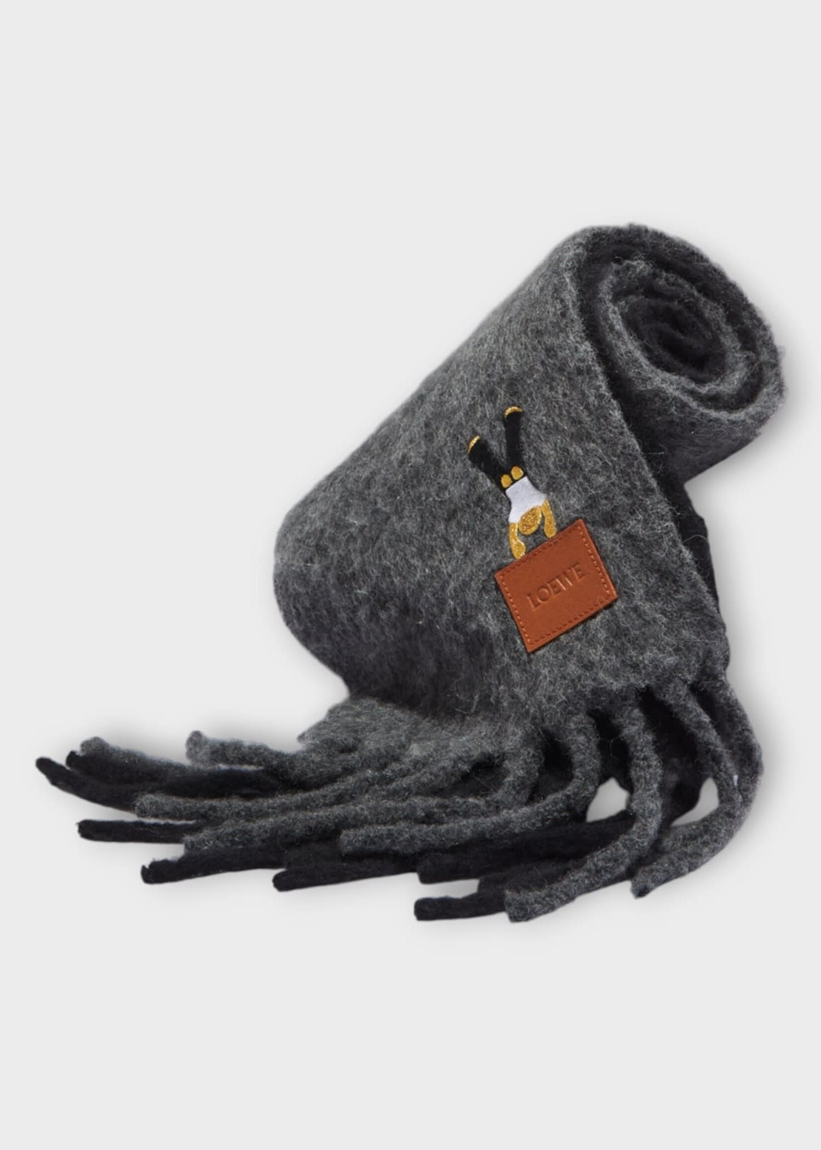 Loewe Loewe Scarf, Multi, Alpaca & Wool 23X180 Two-Tone Fringed Scarf In Dark Grey & Black