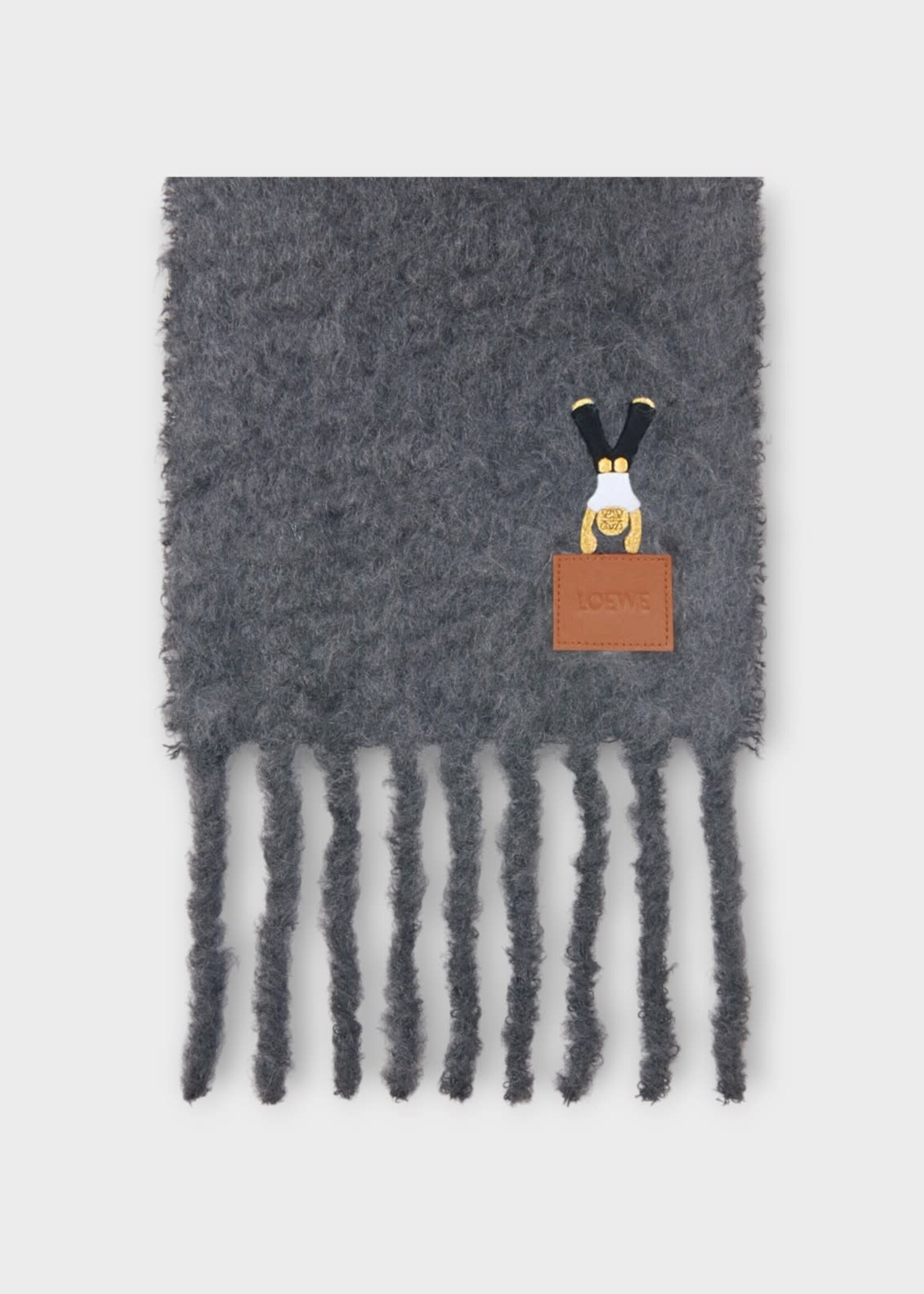 Loewe Loewe Scarf, Multi, Alpaca & Wool 23X180 Two-Tone Fringed Scarf In Dark Grey & Black