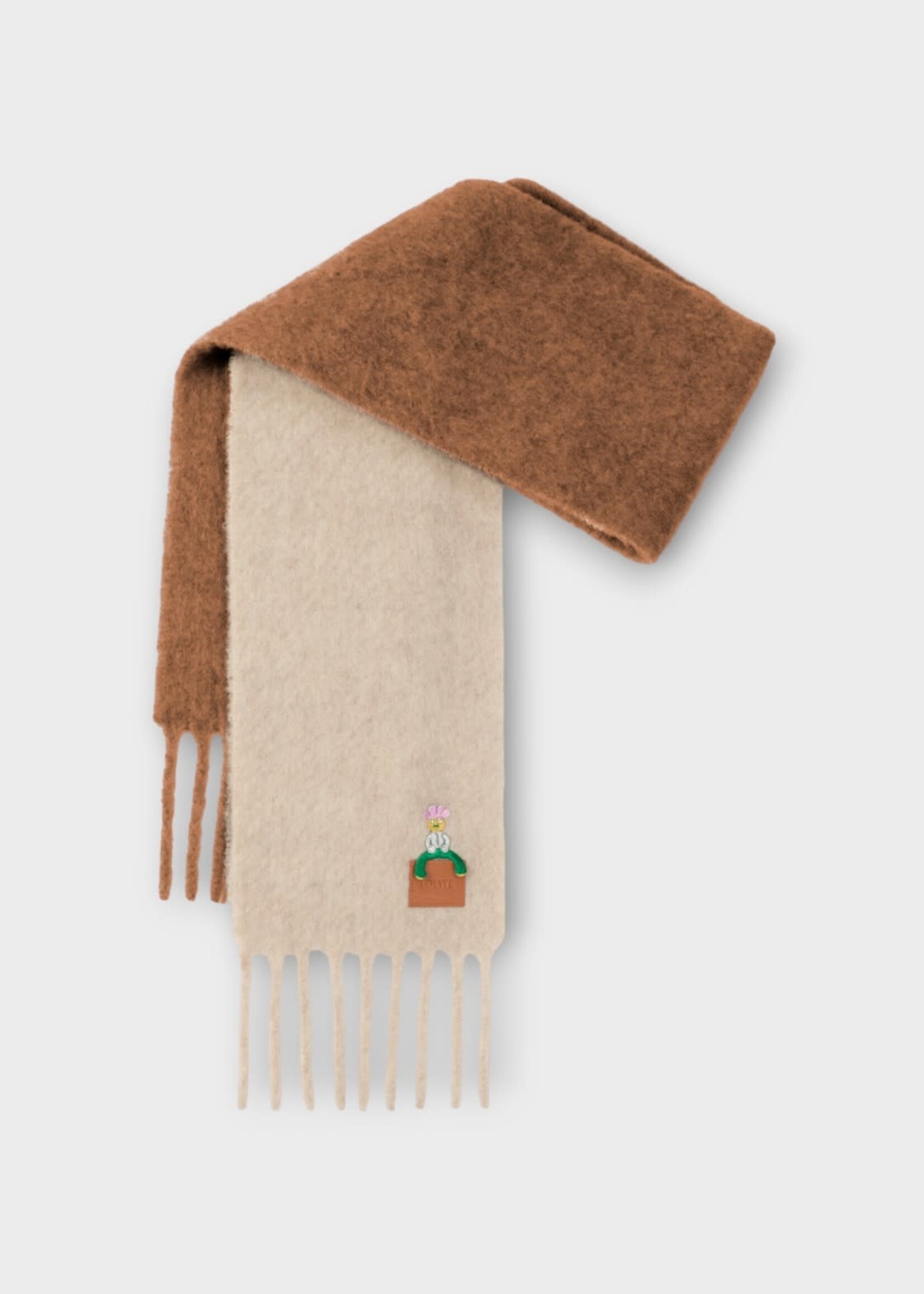 Loewe Loewe Scarf, Multi, Alpaca & Wool 23X180 Two-Tone Fringed Scarf In Light Grey & Brown