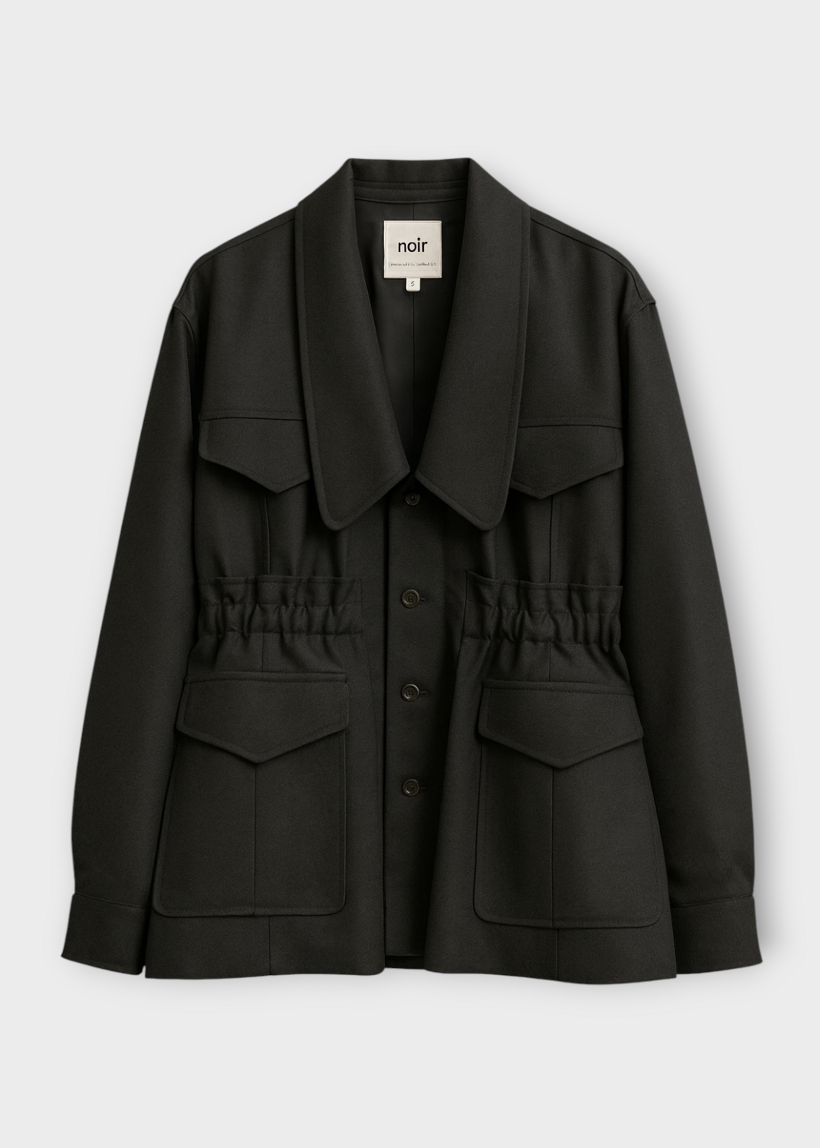 Noir Kei Ninomiya Noir Kei Ninomiya Jacket, Black, Wool Gabardine Single Breast Blazer in Black w/ Chest Pockets