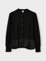 Noir Kei Ninomiya Noir Kei Ninomiya Knitwear, Black, Satin & Wool Crew Neck Layered Cardigan