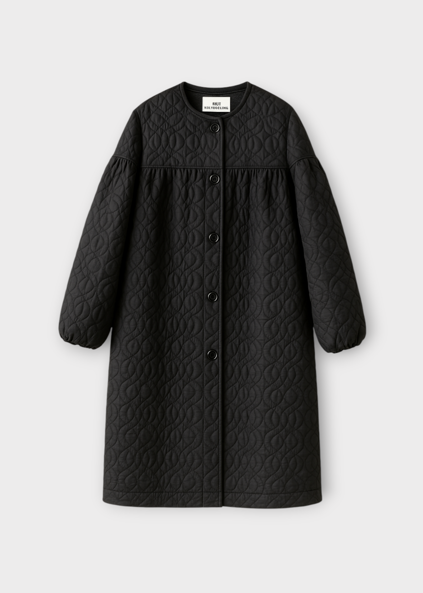 Noir Kei Ninomiya Noir Kei Ninomiya Coat, Black, Crew Neck Buttoned Quilted Long Coat