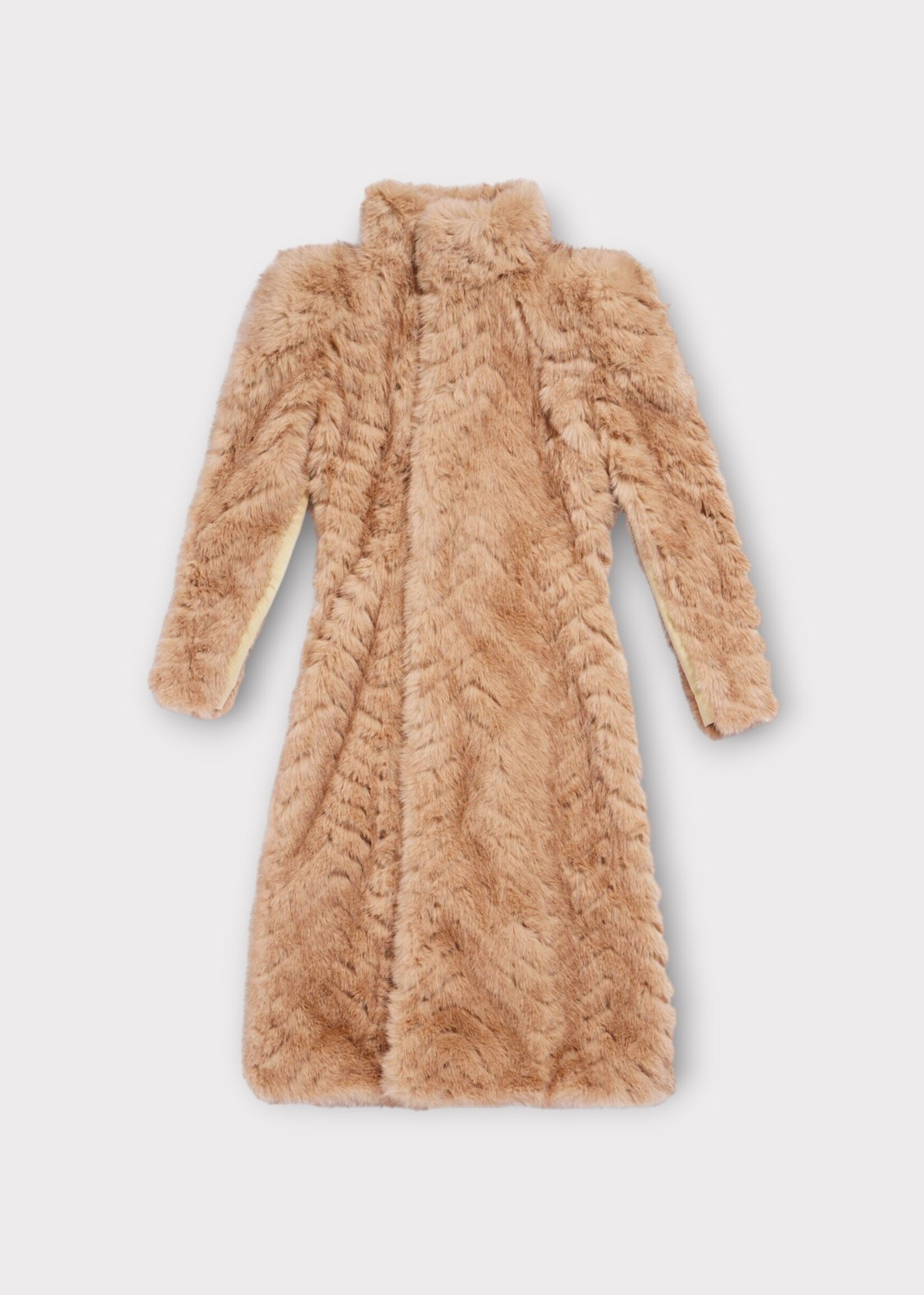 Balenciaga Balenciaga Coat, Beige, Faux Fur Collared Round Shoulder Long Coat