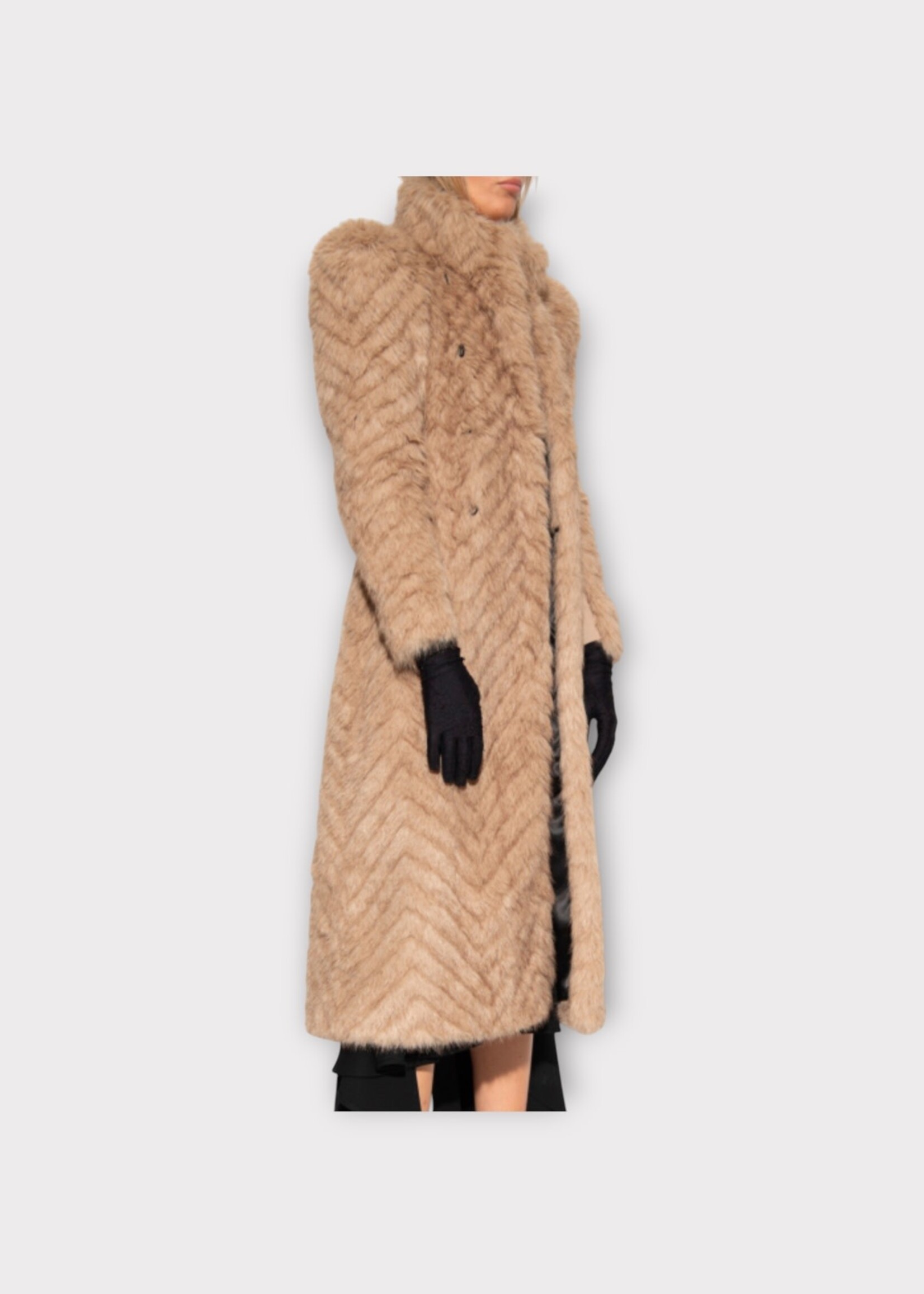 Balenciaga Balenciaga Coat, Beige, Faux Fur Collared Round Shoulder Long Coat