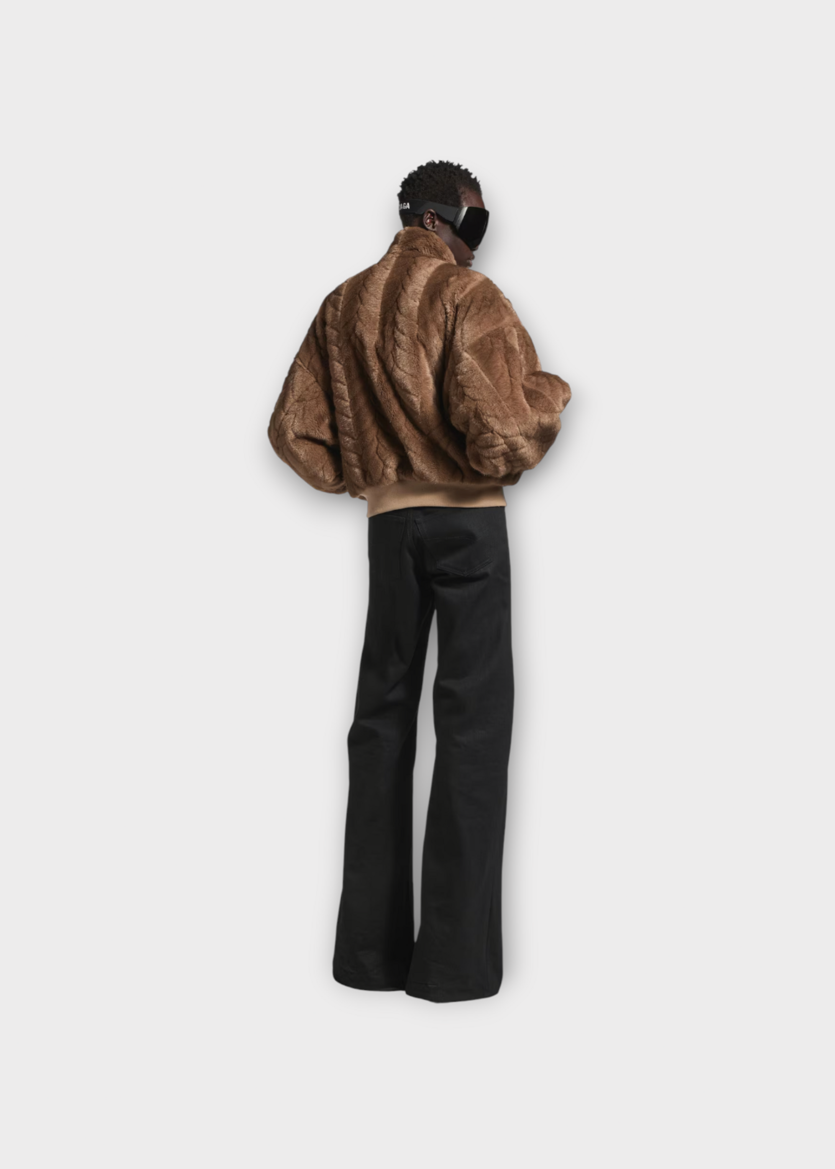 Balenciaga Balenciaga Jacket, Brown, Cable Knit Embossed Faux Fur Cropped Jacket