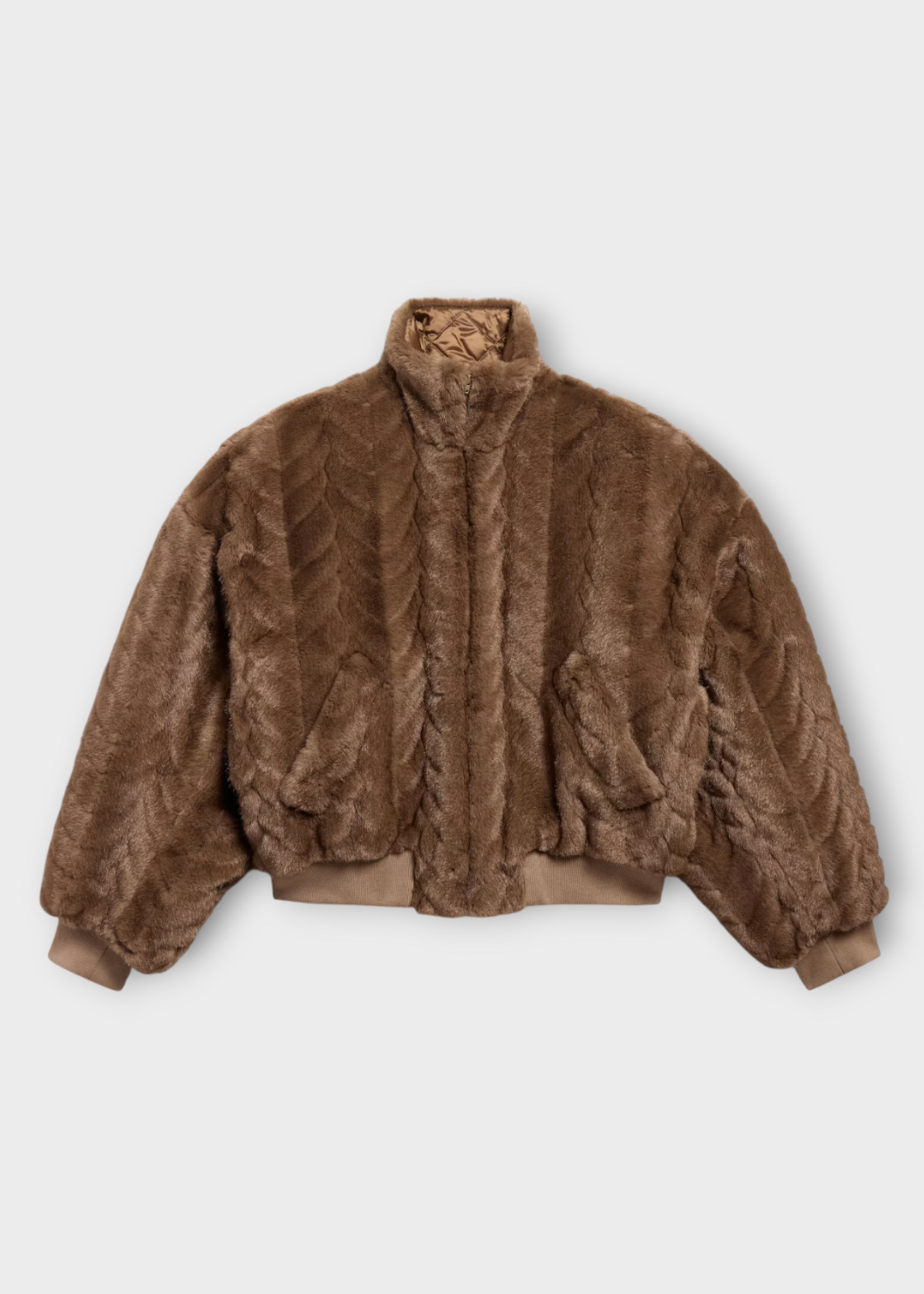 Balenciaga Balenciaga Jacket, Brown, Cable Knit Embossed Faux Fur Cropped Jacket