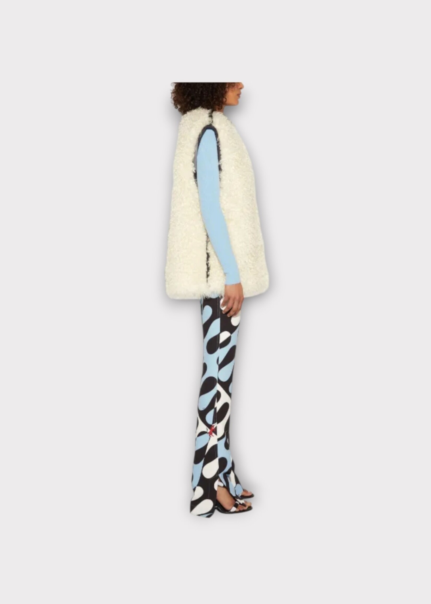 Emilio Pucci Emilio Pucci Coat, White, Faux Fur Crew Neck Sleeveless Zipped Up Gilet in Silk White
