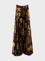 S.S.Daley S.S. Daley Skirt, Print, Kate Crepe Satin Pleated Long Skirt in Brown w/ Floral Print