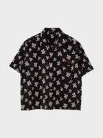S.S.Daley S.S. Daley Shirt, Multi, Linen Turing Short Sleeve Shirt Black & Ecru w / Floral Embroidery