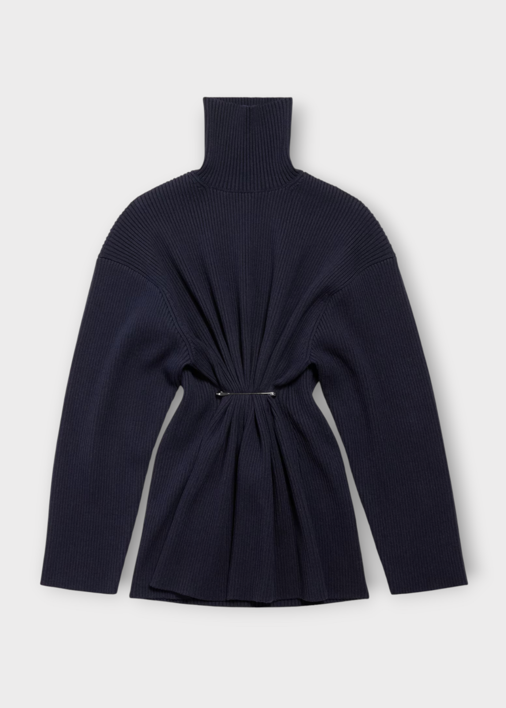 Balenciaga Balenciaga Dress, Navy, Cotton & Wool Draped Knit Pinched Mini Dress #39