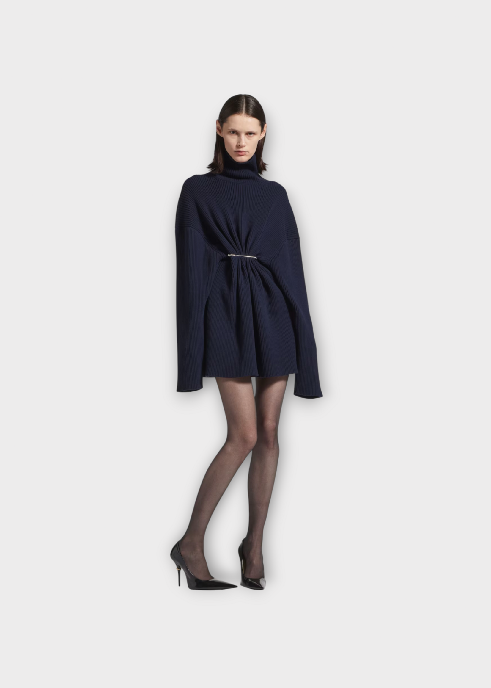 Balenciaga Balenciaga Dress, Navy, Cotton & Wool Draped Knit Pinched Mini Dress #39