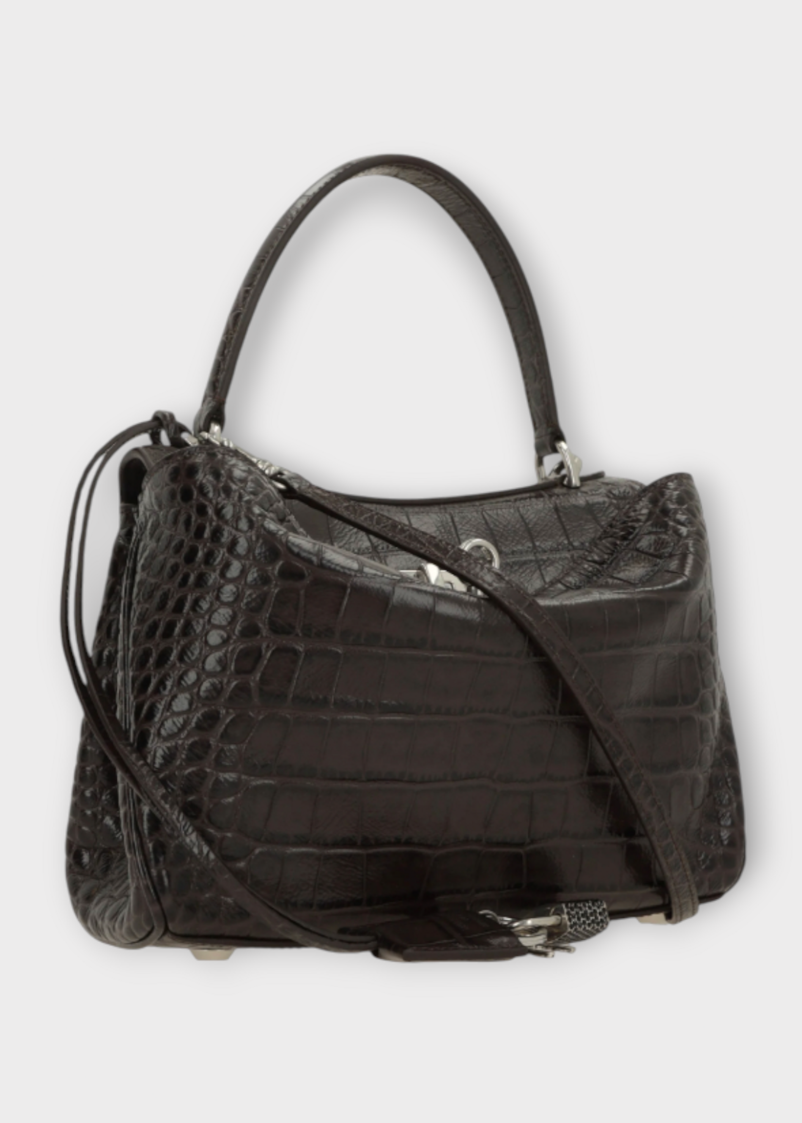 Balenciaga Balenciaga Bag, Brown, Calf Leather Crocodile Embossed Mini Rodeo Bag In Ebony & Black