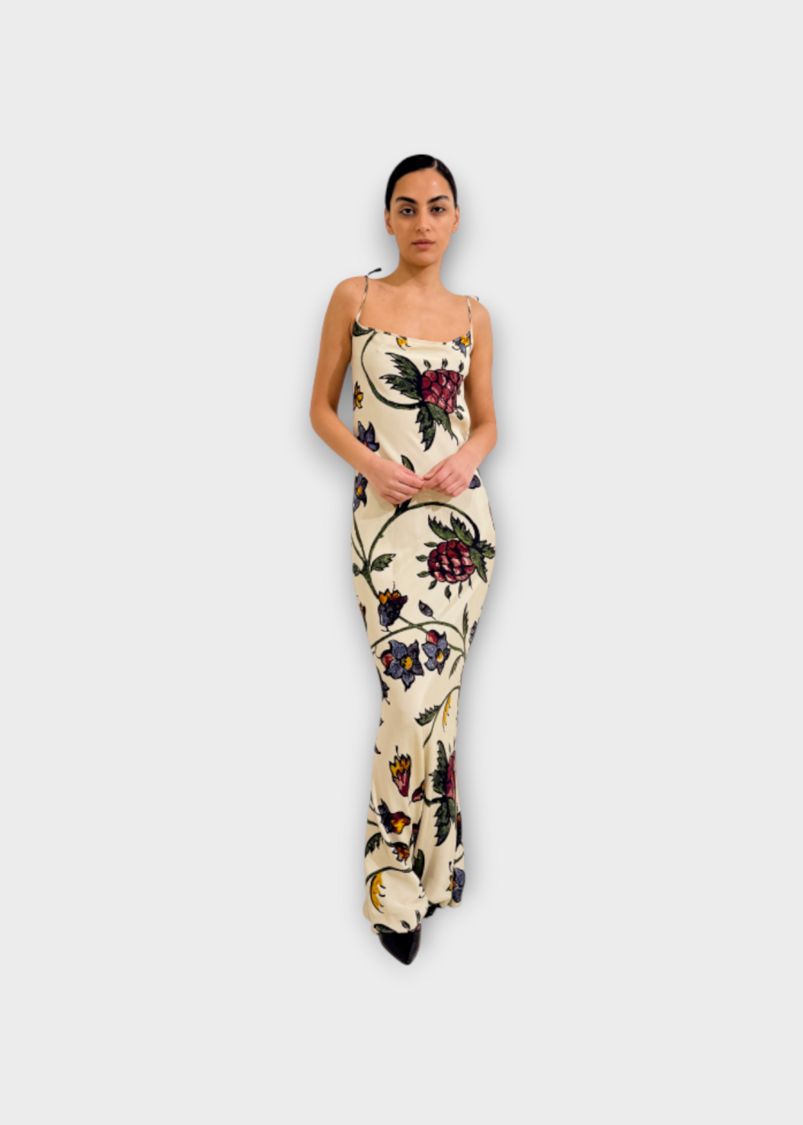 S.S.Daley S.S. Daley Dress, Print, Willow Slip Crepe Satin Dress in White w/ Red Berries Print