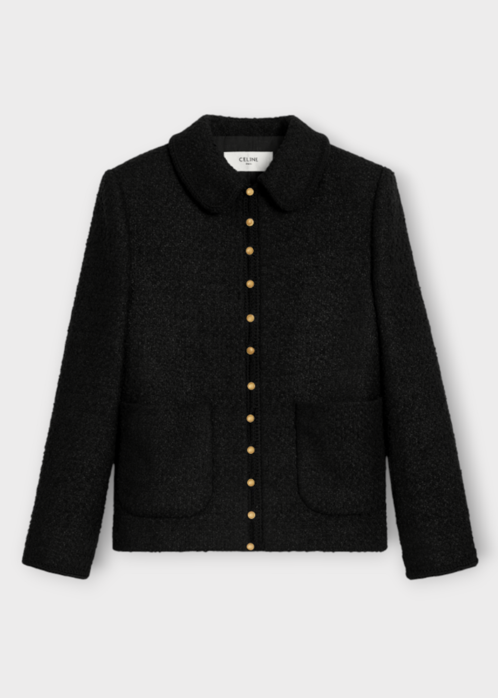 Celine Celine Jacket, Black, Cashmere Round Collar Button Up Tweed Jacket