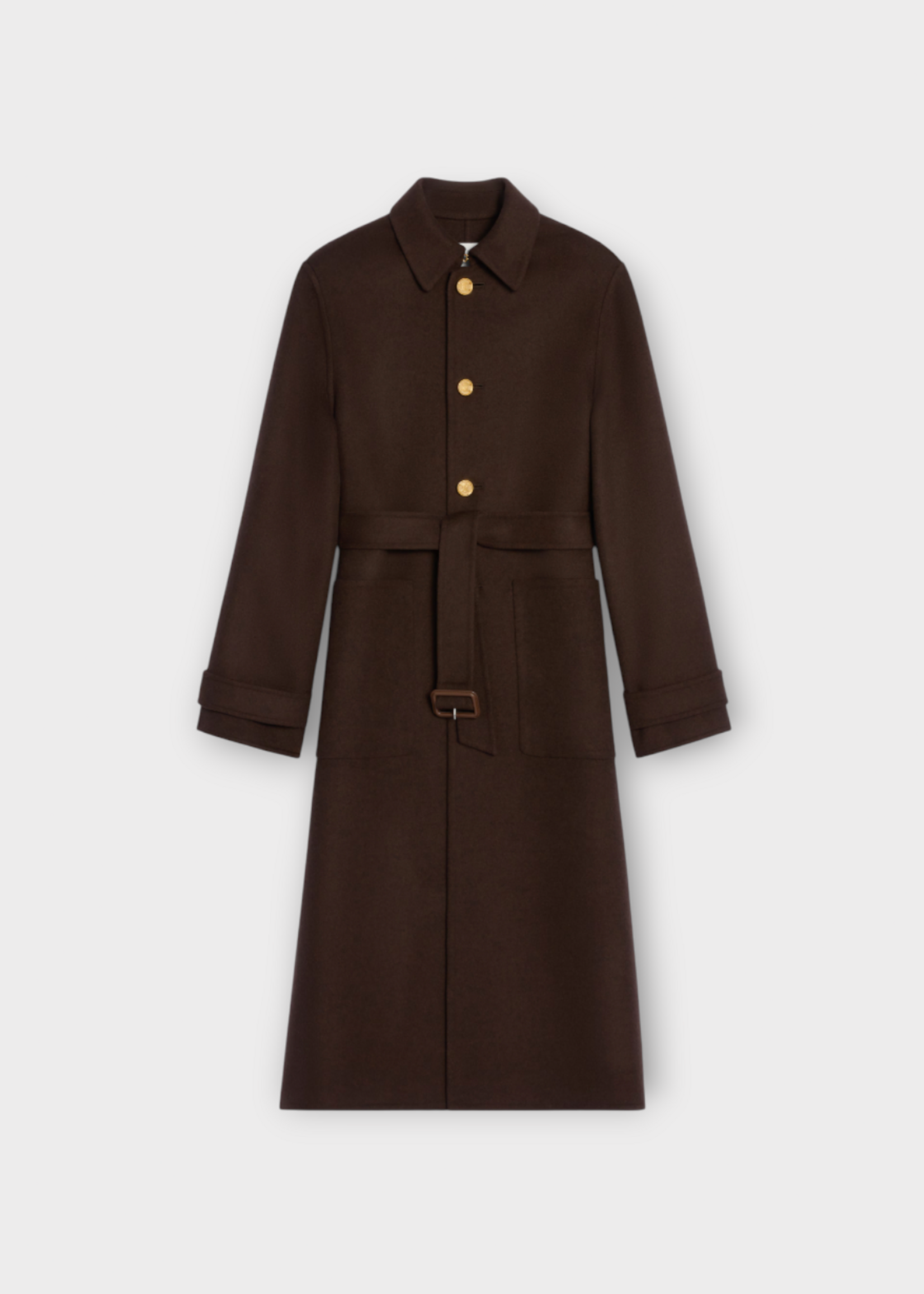 Celine Celine Coat, Brown, Cashmere Collared Button Up Belted Coat