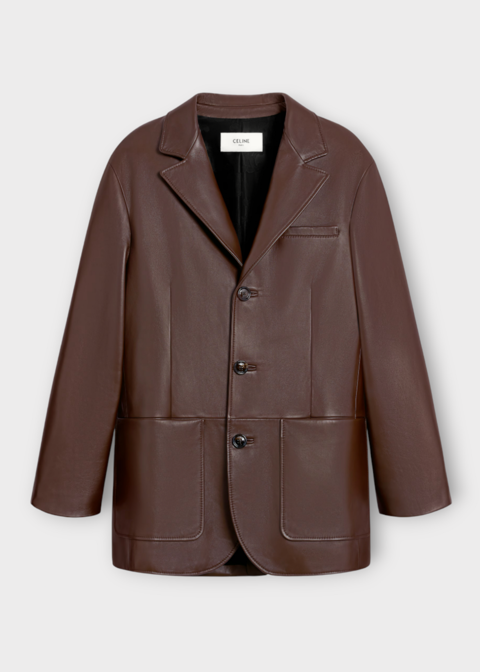 Celine Celine Jacket, Brown, Lambskin Collared Button Up Jacket