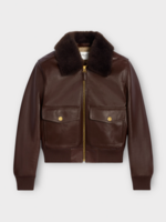 Celine Celine Jacket, Brown, Calf Leather Furry Collar Zip Up Bomber Jacket In Chocolate