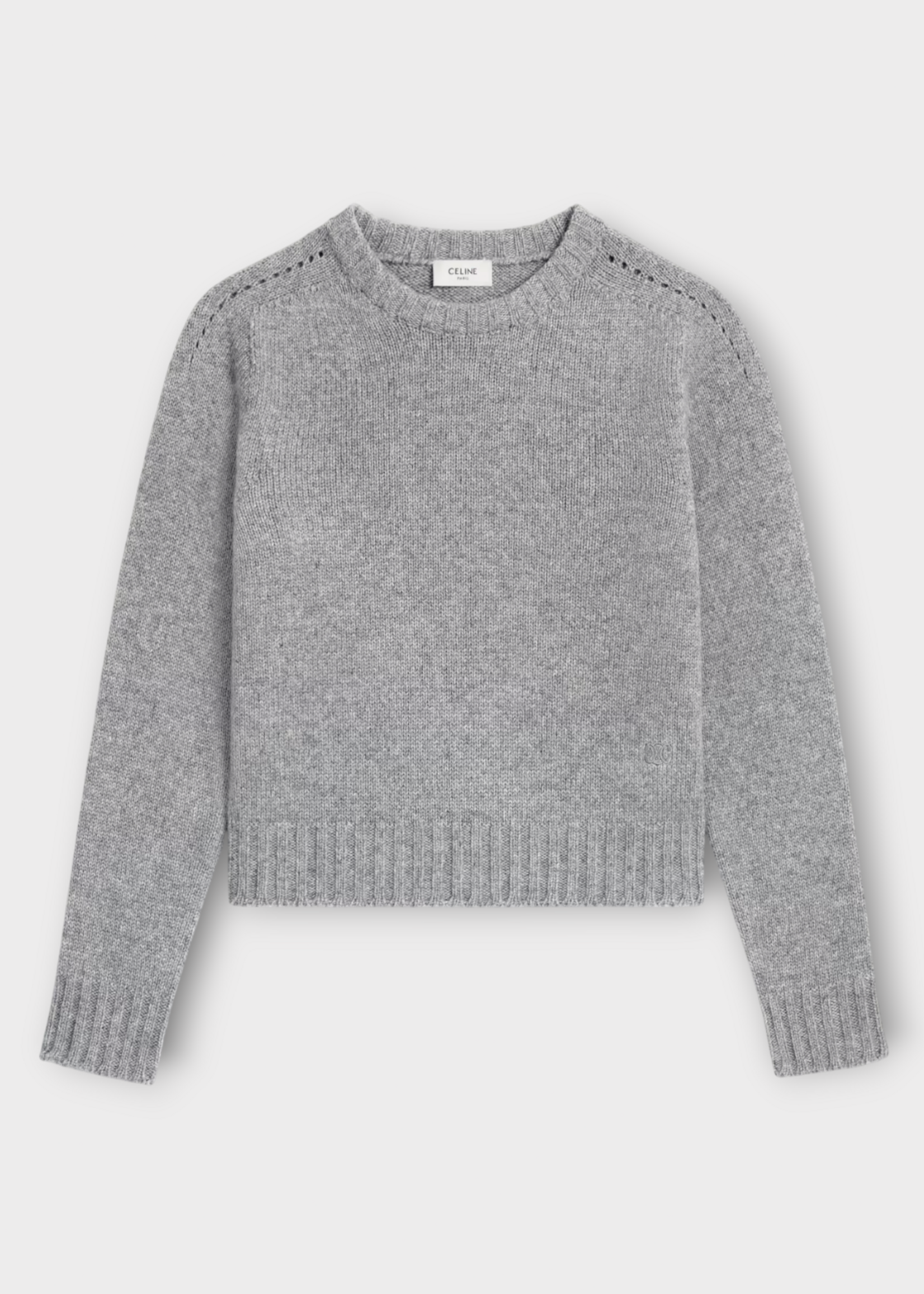 Celine Celine Sweater, Grey, Cashmere Crew Neck Cropped Knitwear