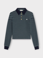 Celine Celine Polo, Multi, Cotton Collared Long Sleeve Stripe Knit T-Shirt In Navy & White