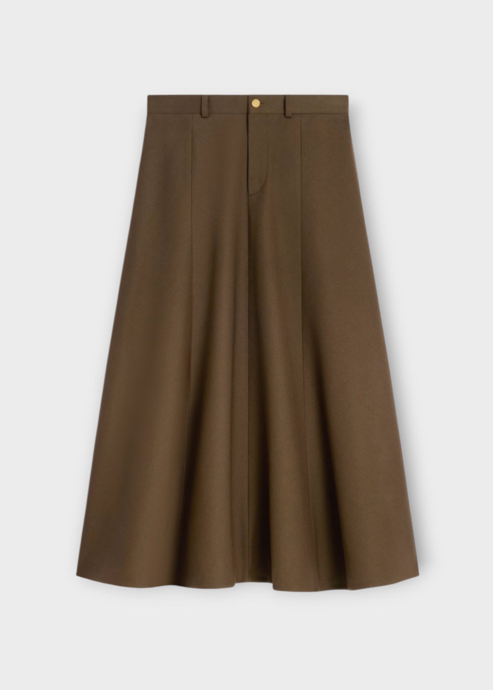 Celine Celine Skirt, Brown, Cotton A-Line Skirt In Military Brown