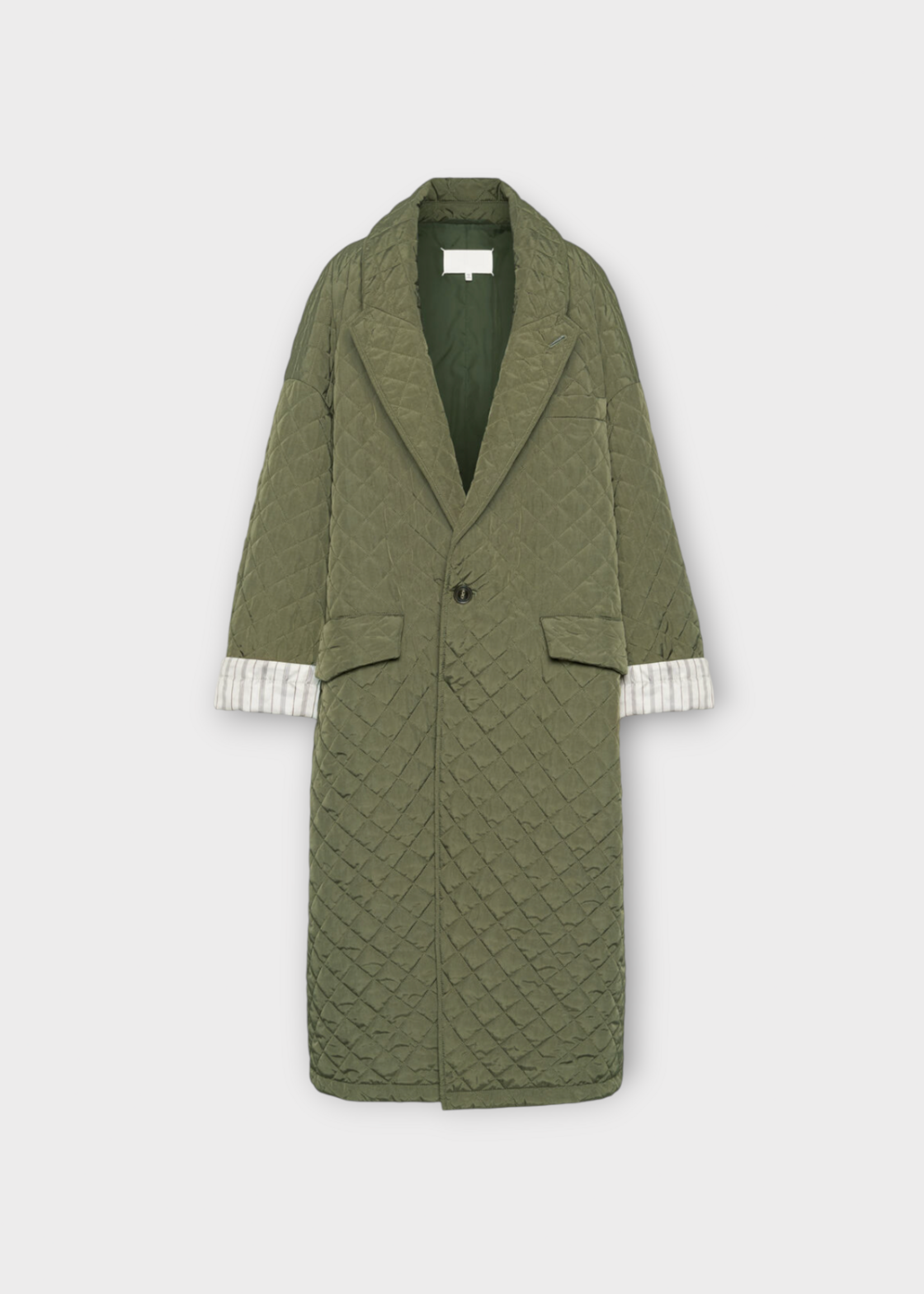 Maison Margiela Maison Margiela Coat, Green, Relaxed Fit Quilted Coat In Military Green w/ Rolled Up Sleeves