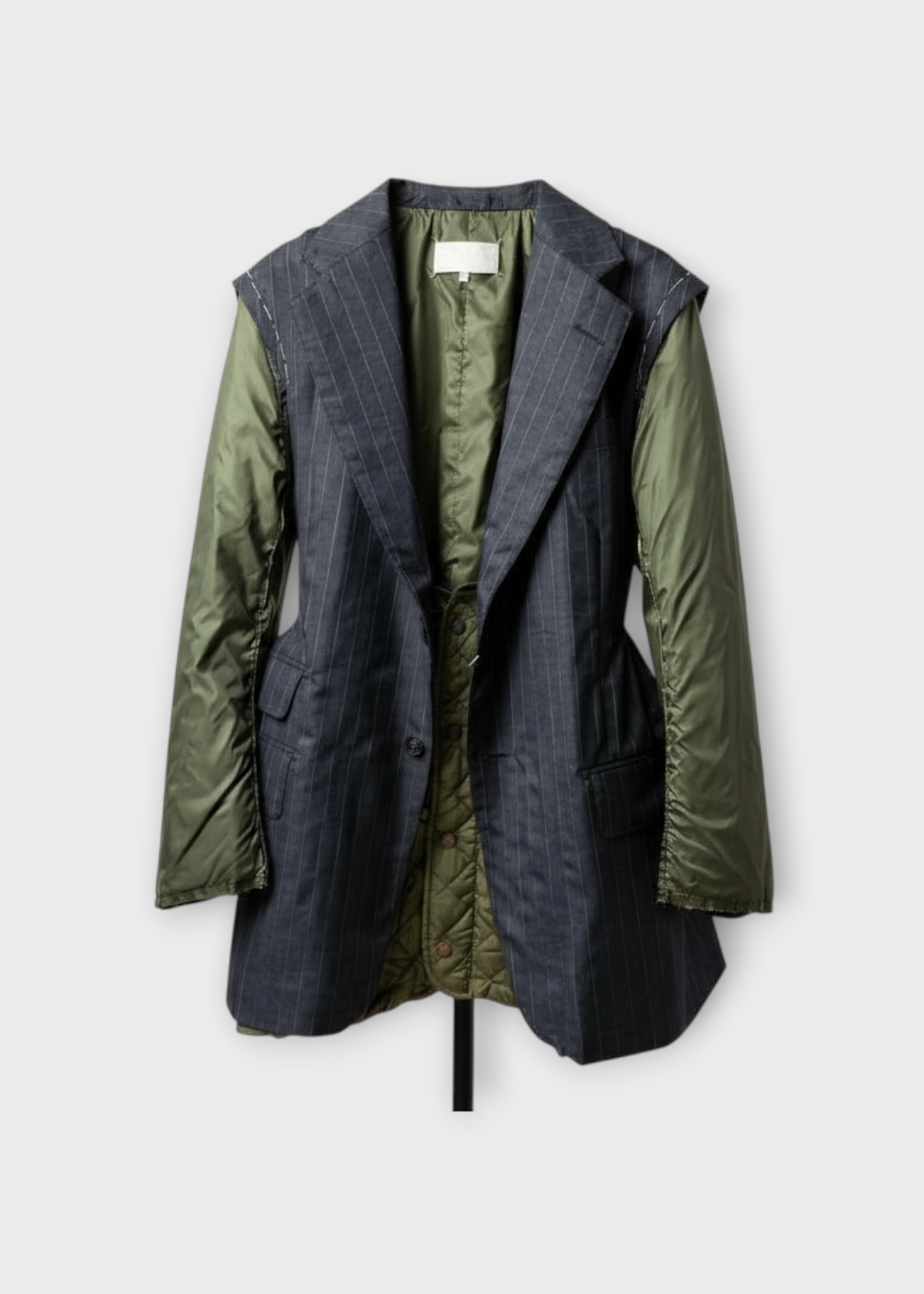 Maison Margiela Maison Margiela Jacket, Multi, Layered Quilted Blazer Jacket In Dark Grey Melange & Military Green