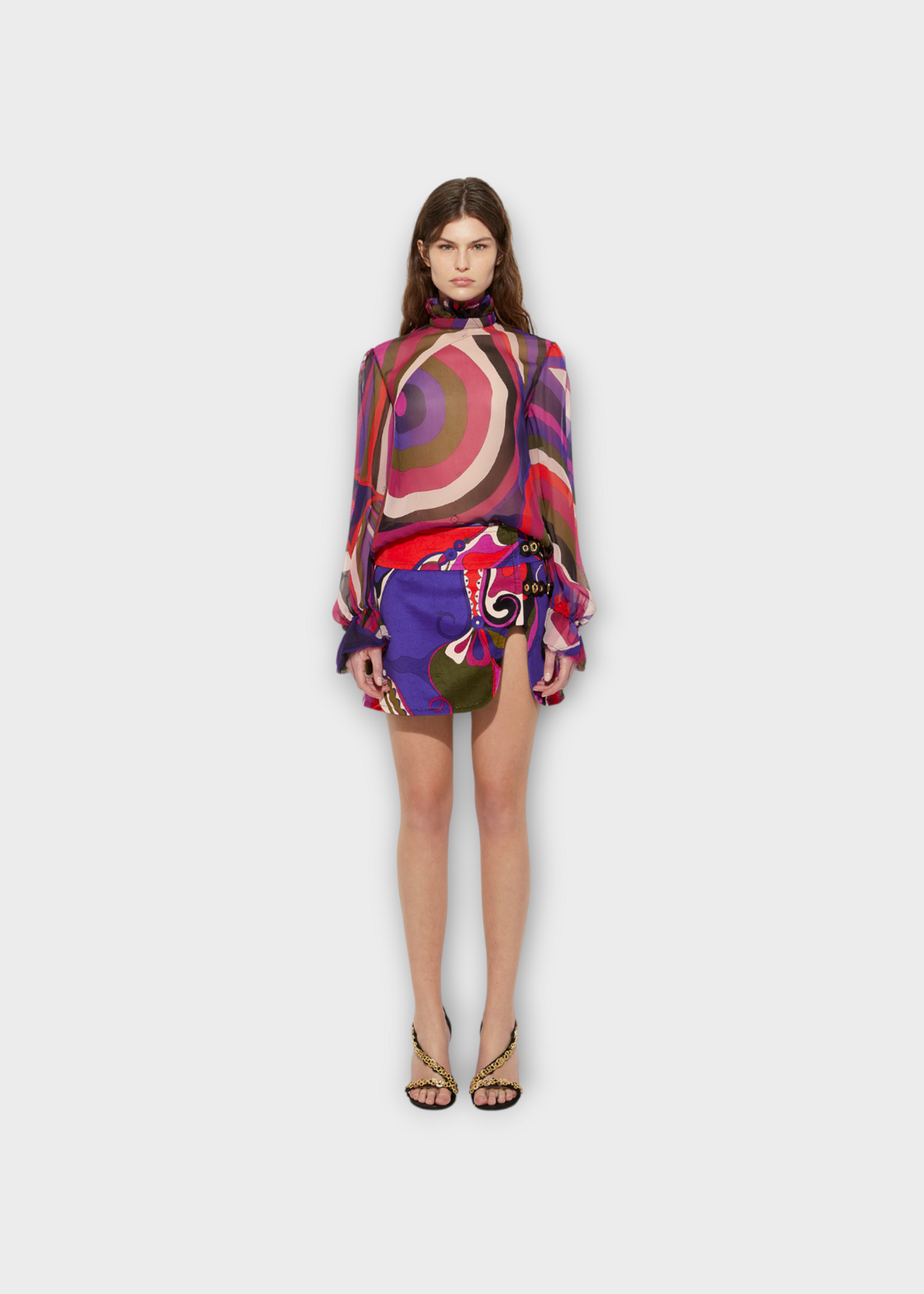 Pucci Pucci Skirt, Print, Cotton Belted Mini Skirt In Multicolour w/ Orchidee Print