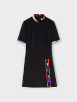 Pucci Pucci Dress, Black, High Collar Short Sleeve Mini Dress In Black w/ Contrasting Printed Trim