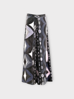 Pucci Pucci Trousers, Print, Silk Twill Palazzo Pants In Black & Pink w/ Collane Print
