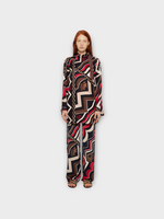 Pucci Pucci Dress, Print, Silk Twill High Collar Long Angel Sleeves Mini Dress In Gold & Red w/ Istrice Print