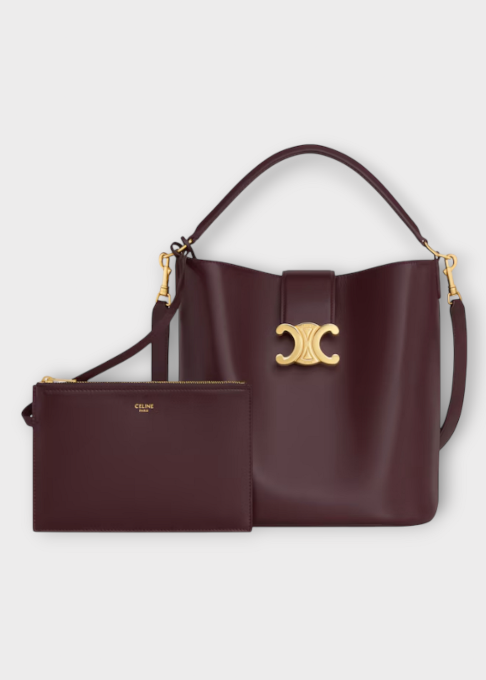 Celine Celine Bag, Red, Calf Leather Medium Louise Bucket Bag In Deep Burgundy