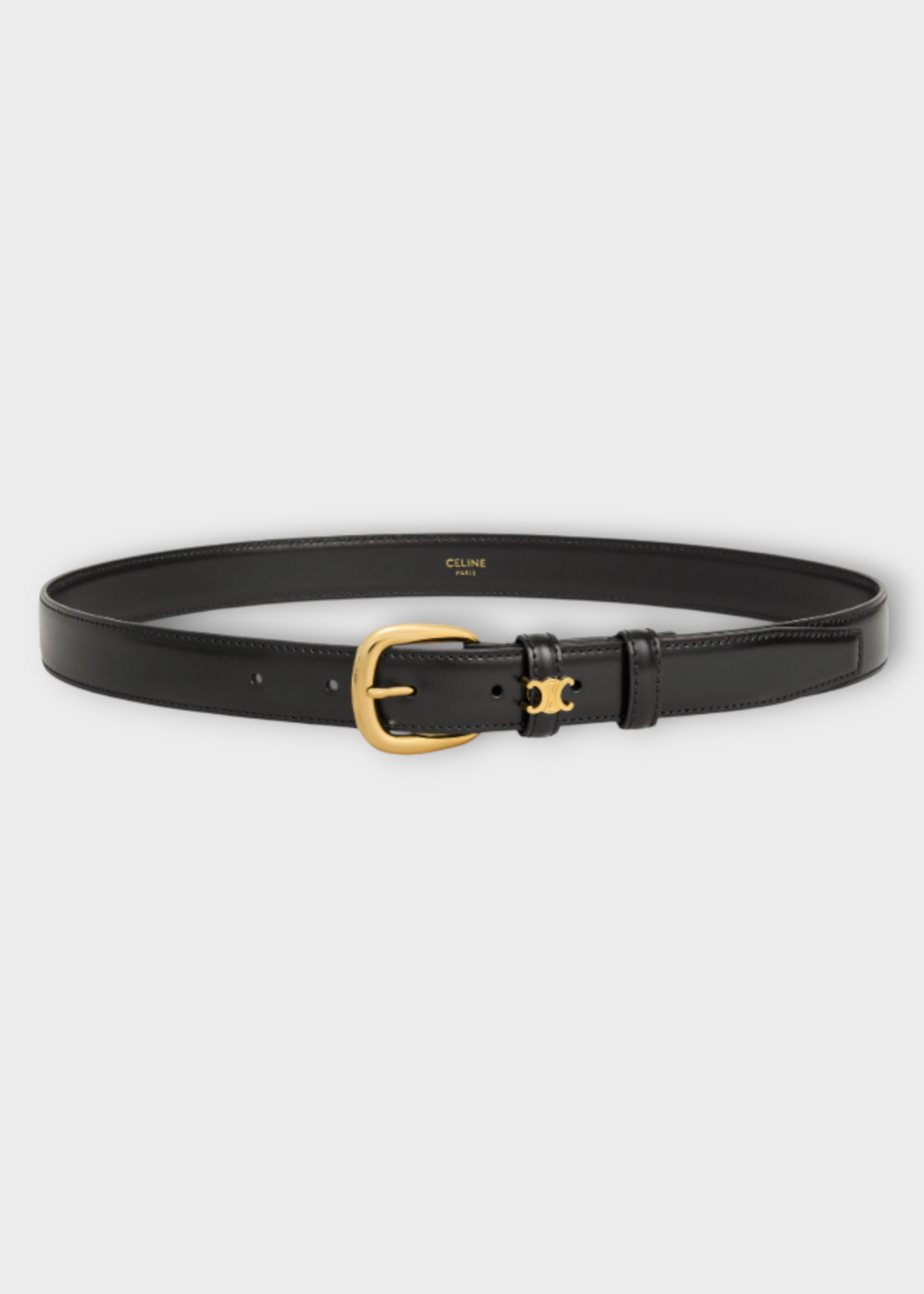 Celine Celine Belt, Black, Taurillon Leather Triomphe Detail Buckle Belt