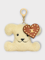 Celine Celine Charm, White, Shearling & Calf Leather Triomphe Pom Pom Charm In Off White