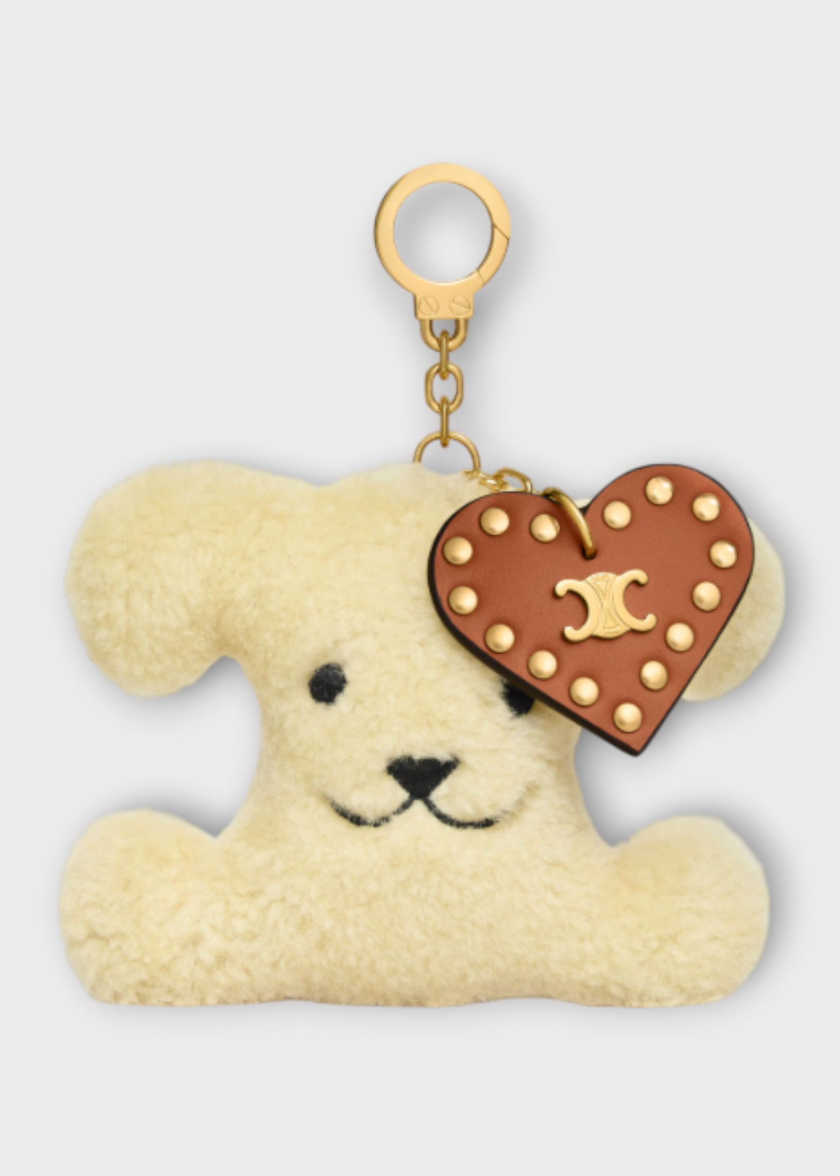 Celine Celine Charm, White, Shearling & Calf Leather Triomphe Pom Pom Charm In Off White