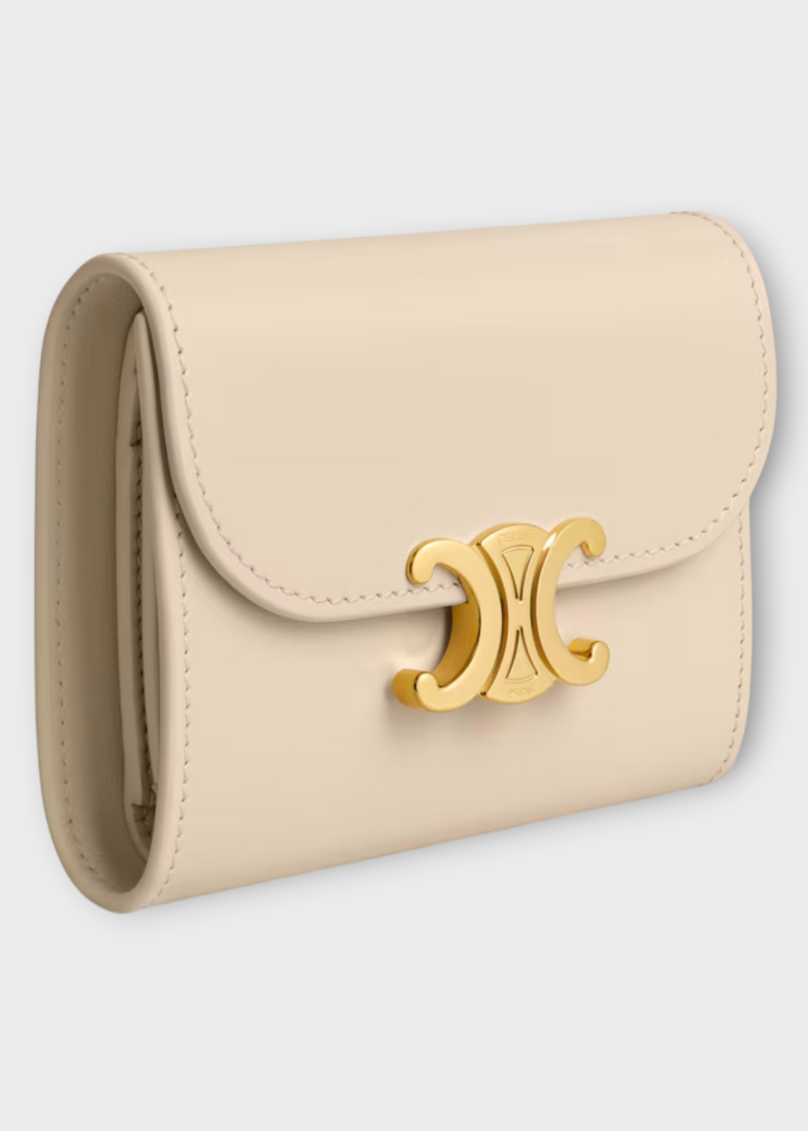 Celine Celine Wallet, White, Shiny Calf Leather Small Flap Wallet In Cream