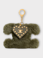 Celine Celine Charm, Green, Furry Triomphe Pom Pom Charm In Khaki