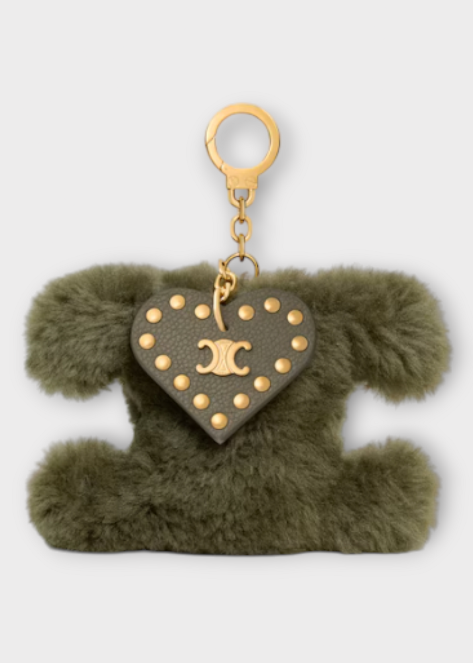 Celine Celine Charm, Green, Furry Triomphe Pom Pom Charm In Khaki